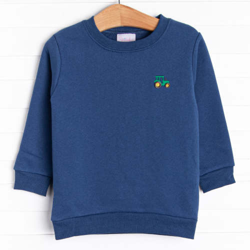 Tractor Time Embroidered Sweatshirt, Navy – Stitchy Fish