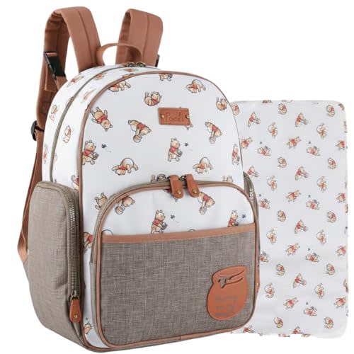 Disney Baby Multi-Functional Diaper Bag Backpack with Changing Pad, Stroller Attachment and Insulated Bottle Holder Pockets