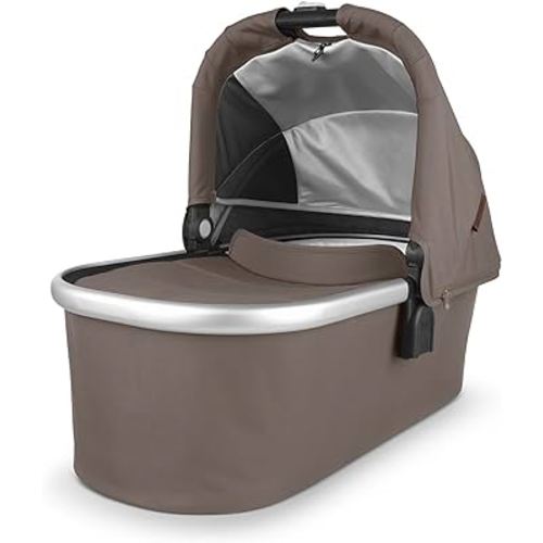 UPPAbaby Bassinet/Compatible with Vista, Cruz, Ridge, Minu Strollers/Overnight Sleep Solution/Mattress, Sheet, and Bug Shield Included/Theo (Dark Taupe/Silver Frame)