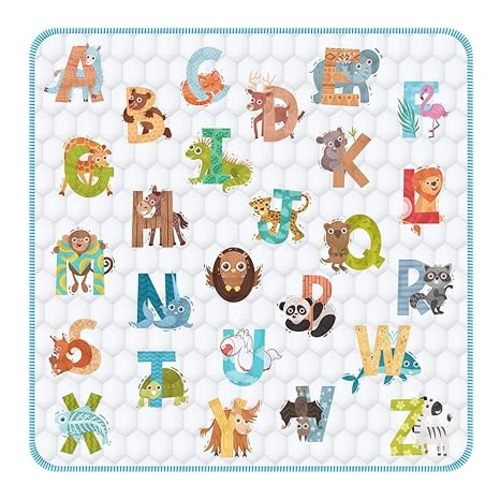 71"x59" Extra Large Baby Play Mat - Premium Thick, Non-Slip & Machine Washable Foam Floor Mat for Infants, Babies & Toddler. Fits Playpens,Spacious Crawling Space, Alphabet Design, Foldable & Odorless