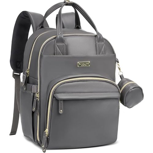 RUVALINO Diaper Bag Backpack-Multifunction Baby Travel Bag with Changing pad, Insulated Bottle Holders & Pacifier Case, Large Capacity, Waterproof, Dark Brown