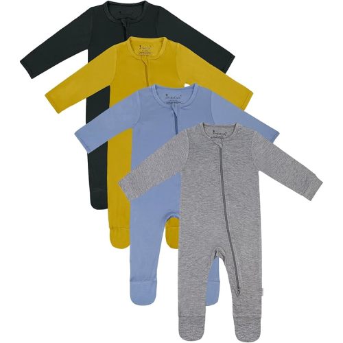Jimonda Baby Boy Romper 4-Pack - Bamboo Zip-Up Pajamas for 0-24 Months,Unisex Footed Sleepers,Ultra-Soft Stretchy Fabric