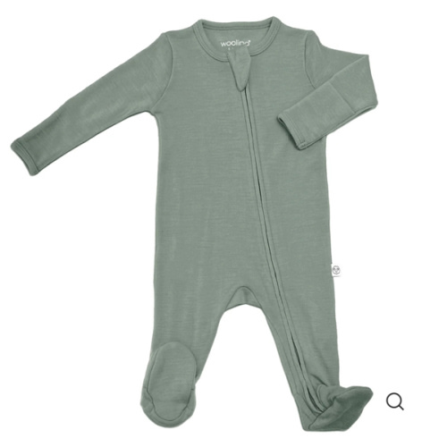 Footie Pajamas, Merino Wool, Sage