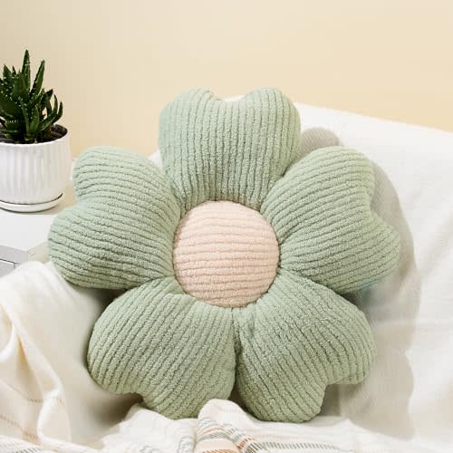 Sioloc Flower Throw Pillow, Flower Shaped Pillow, Floor Pillow, Seat Cushion, Cute Aesthetic Pillow as Room Decor, Decorative Pillows for Bed Sofa Couch(Green,19.7Inch)