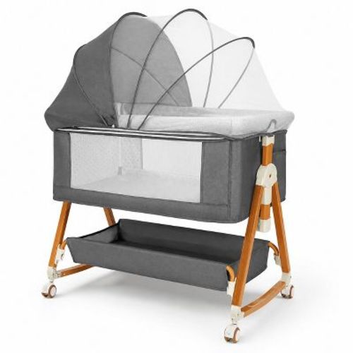 Kmaier Baby Bassinet Foldable Portable Bedside Crib,Storage Basket Breathable Mesh,Grey