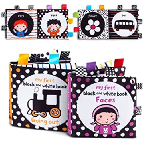 High Contrast Black and White Interactive Crinkle Soft Book Bundle for Infant Baby First Cloth Book Set Soft Activity