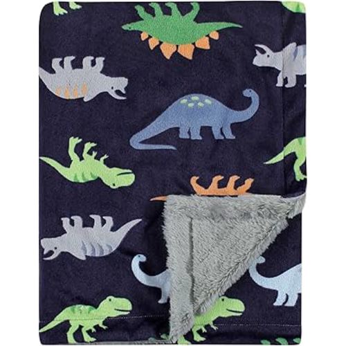 Luvable Friends Unisex Baby Plush Blanket with Sherpa Back, Dinosaurs, One Size