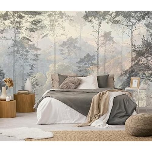 Toolhom Hazy Forest Wall Mural, Abstract Nature Landscape Wallpaper, Background Wall Decoration Patterns（Non-self-Adhesive）