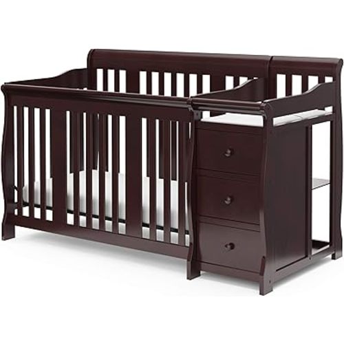 Storkcraft Portofino 5-in-1 Convertible Crib and Changer (Espresso) – Crib and Changing -Table Combo with 3 Drawers, Includes Baby Changing Pad, Converts to Full-Size Bed