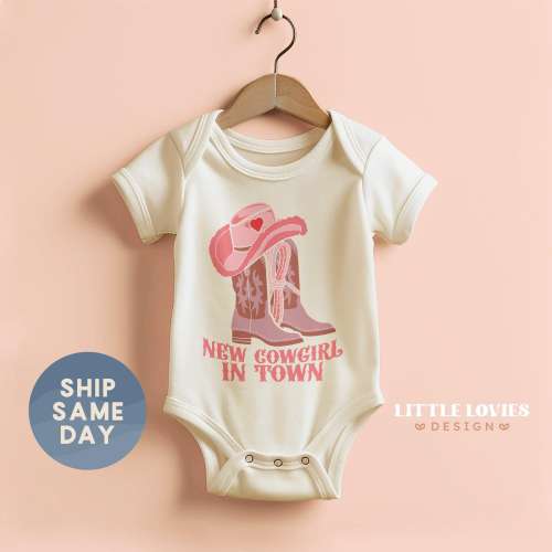 New Cowgirl In Town Baby Onesie® , Baby Coming Home Outfit , Cowgirl Boots Bodysuit, Western Theme Baby Shower Gift , (CA-971)
