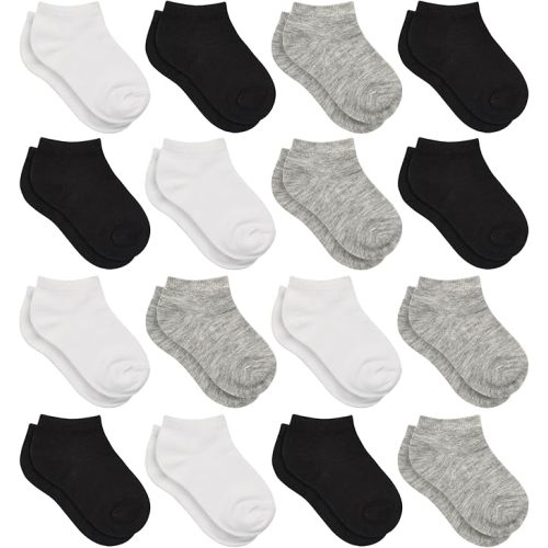 Toddler Socks, 16 Pairs Low Cut Ankle Socks for Kids (1-14 Years)