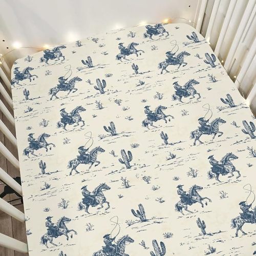 Vintage Western Cowboy Love Baby Crib Sheets for Boy Girl 28"x52" Retro Cowboy Horse Cactus Soft Stretchy Fitted Crib Mattress Cover Wild West Baby Sheet for Standard Crib and Toddler Mattress