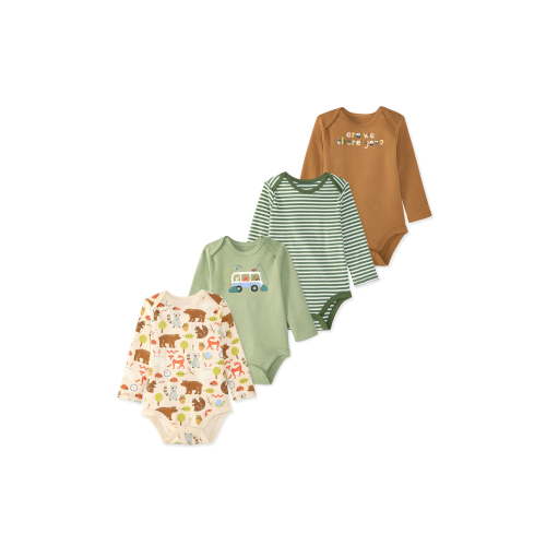 Garanimals Newborn & Baby 100% Cotton Long Sleeve Bodysuits, Sizes 0–24M, 4-Pack