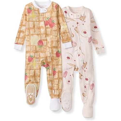 Burt's Bees Baby Baby Girls Pajamas, One-Piece Footed Sleeper PJs, Non-Slip Snug Fit for Infants 12, 18, and 24 Months