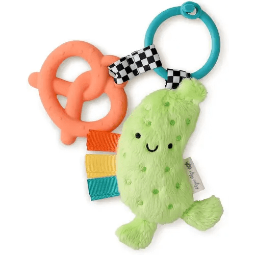 Itzy Ritzy Infant Toy & Teether - Itzy Pal Baby Teething Toy Includes Lovey, Crinkle Sound, Textured Ribbons & Silicone Teether for Newborn (Pickle)