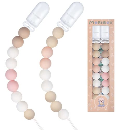 Pacifier Clips for Baby Boys Girls Paci Clip Holder Birthday Gift 2 Pack (Pink Peach)