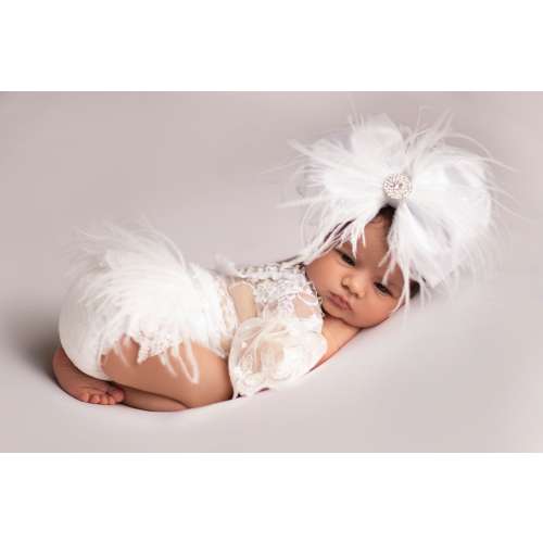 Shiny White Satin Feather Bow