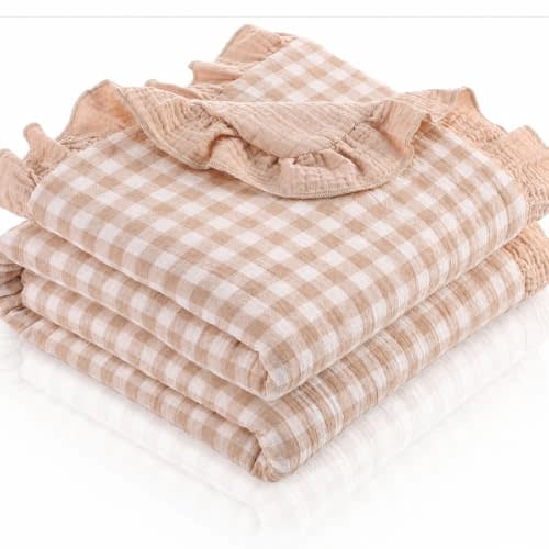 Kachi Gingham Muslin Baby Blankets for Girls Boys, 100% Cotton Crib Blanket for Infant Toddler, 40 x 36 Inch Soft and Lightweight Nursery Swaddling Wrap