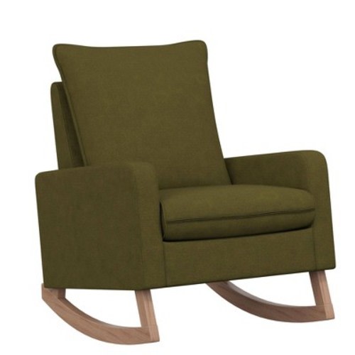 Novogratz Zayne Rocking Chair - Olive Green: Solid Upholstered Accent, 36.2" Depth, 1-Person Seating, Foam Fill