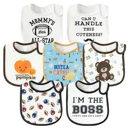 7Pcs Cotton Waterproof Baby Bibs Hook Loop Closure Newborn Bib Keepsake Baby Gift for Drooling Feeding Eating