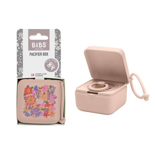 BIBS Liberty Pacifier Box with Strap. Soother Holder and Steriliser case. 100% BPA Free Food-Grade Material - June Blossom Blush