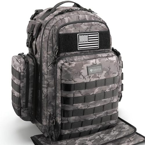 Dinictis Dad Diaper Bag, Mens Diaper Bag Backpack with Diaper Changing Mat, Military Diaper Backpack with Molle Webbing, Waterproof Pouch, Baby Wipes pocket, Insulated Bottle Pockets- Black Camo