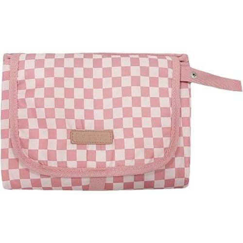 YFGBCX Portable Diaper Changing Pad Waterproof Quilted Nappy Changing Mat with Wipes Pocket & Foldable Storage for Stroller (Checkered-Pink)