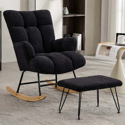 Toytexx Teddy Fabric Rocking Chair with Ottoman, Upholstered High Back Accent Chair with Solid Wood Base and Metal Frame - Walmart.ca