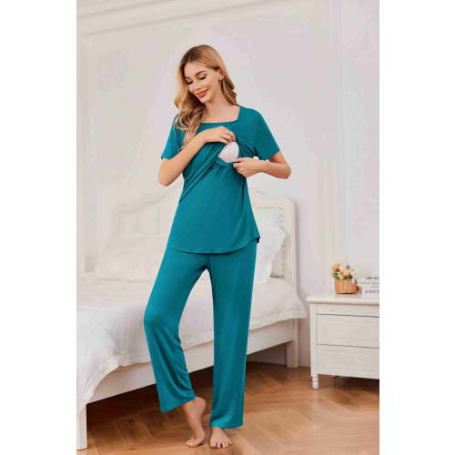 EKOUAER Women's Maternity Nursing Pajamas Sets Short Sleeve Postpartum Pregnancy Pajama for Hospital Breastfeeding PJS with Pants