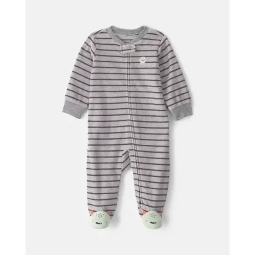 Baby Boy Monster Striped Fleece 2-Way Zip Sleep & Play Pajamas - Grey | Carter's