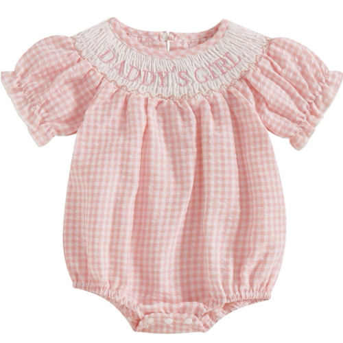 FIOMVA Toddler Baby Girl Clothes Summer Smocked Bubble Romper Embroidery Onesie Short Sleeve Bodysuit Cute Outfits