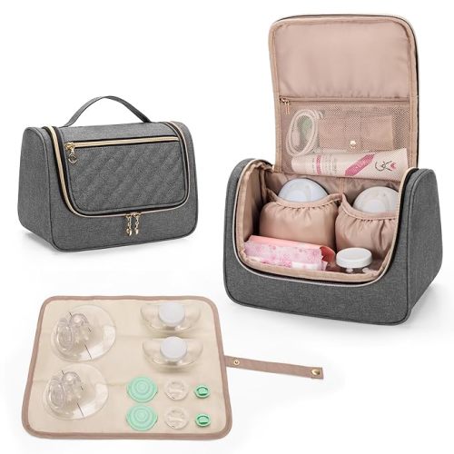 Luxja Wearable Breast Pump Bag (with a Waterproof Mat) Compatible with Momcozy and Elvie Breast Pump, Carrying Case for Wearable Breast Pump and Extra Parts (Patent Pending), Gray