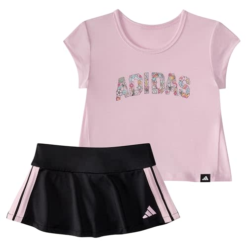 adidas baby-girls Short Sleeve Pleated Tee Shirt and Flounce Skort Set