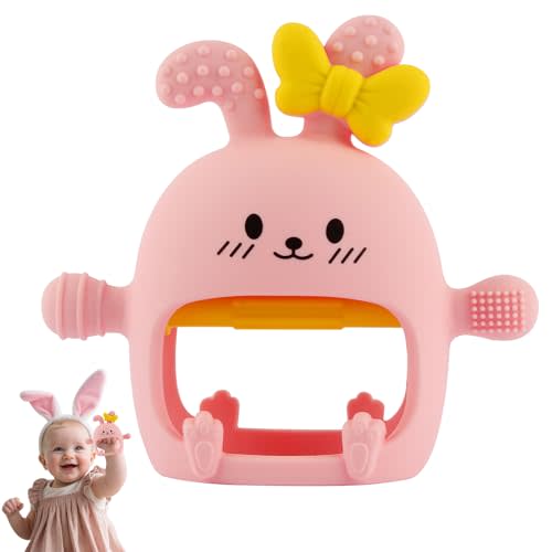 Chuya Baby Teething Toy for 0-3 3-6 6-12 12-24 Months Bunny Mitten Toys Anti-Drop Chewable Hand Teether for Infant,Food Grade Silicone Teether for Baby Newborn Sore Gums Teething Relief