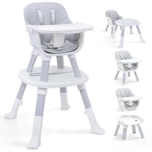 STACOO 8-in-1 Multifunctional Toddler High Chair, Detachable and Adjustable Height Booster Seat for Toddlers, Pyramid-shaped for more Stability, Gray