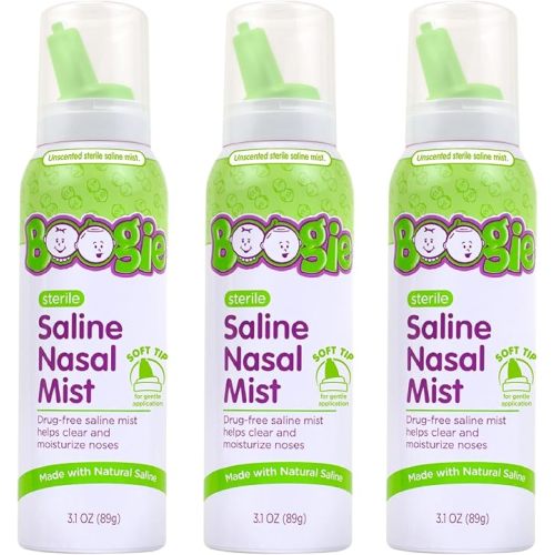 Boogie Baby Saline Nasal Spray Mist, Allergy Relief, Nasal Decongestant, Made with Saline, Unscented, 3.1 Ounce (Pack of 3)…