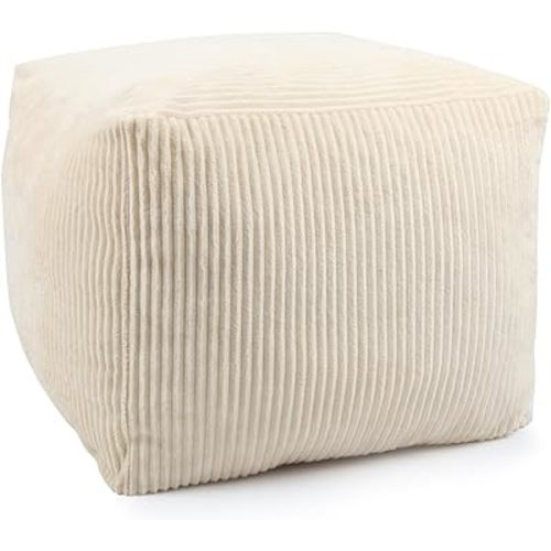Sexysamba Square Corduroy Pouf Cover Only, 20"x 16" Unstuffed Decorative Ottoman Foot Stool Rest, Washable Storage Bean Bag Chair Floor Pouf Covers for Living Room Bedroom, Beige