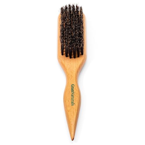 GranNaturals Boar Bristle Slick Back Hair Brush for Sleek Ponytail Bun & Smoothing Baby Hairs, Flyaways, Edge Control - Backcombing & Teasing Hairbrush with Wide Rat Tail for Sectioning & Parting