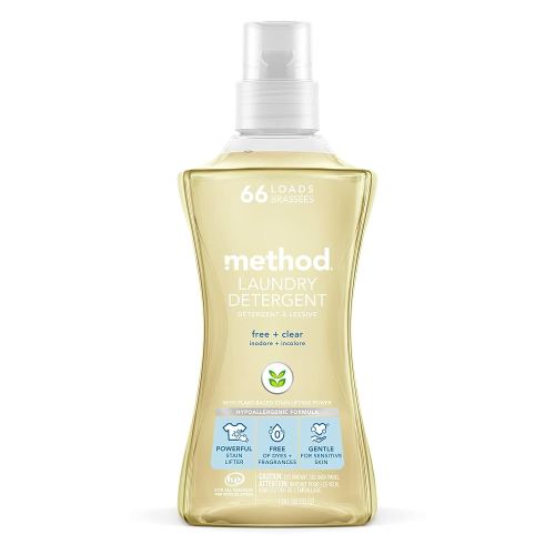 Method Liquid Laundry Detergent; Fragrance Free + Clear; Plant-Based Stain Remover; 66 Loads per 53.5 fl oz bottle; (Pack of 1)