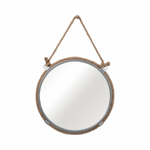 Tomasi Round Coastal Wall Mirror with Rope Hanger - 31" Metal & Glass Frame, Brown & Silver - Nautical Decor for Home, Bedroom, Living Room, or Office | Wayfair