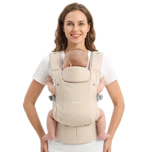 Yoofoss Baby Carrier - Ergonomic, Lightweight and Adjustable for 7-35 lbs, Easy to Put On, Designed for Hands-Free Parenting, Enhanced Hip & Lumbar Support, Perfect for Newborn to Toddler, Ivory