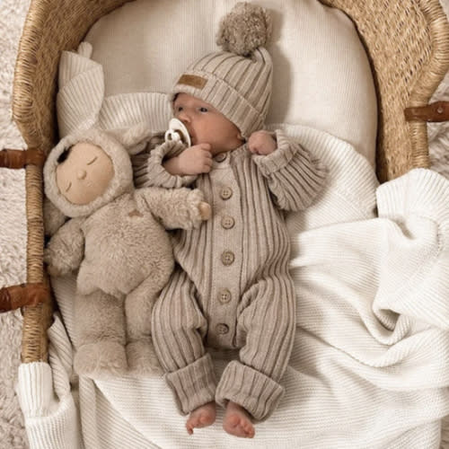 Knitted Cotton Ribbed Romper - Oak