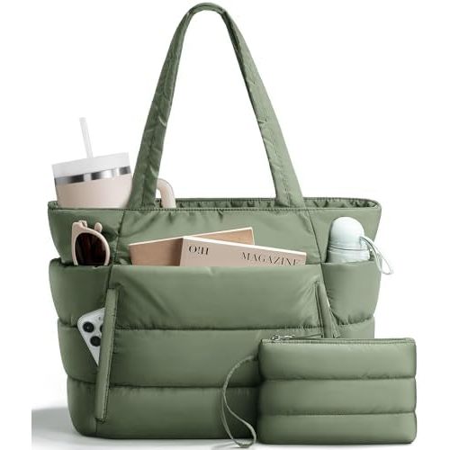 Bagstellar Puffer Tote Bag for Women, Lightweight Puffy Travel Gym Work Bag