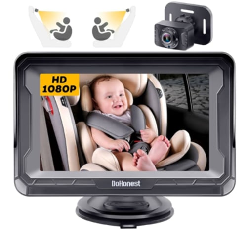 DoHonest Baby Car Camera HD 1080P - Rear-Facing Car Baby Monitor with Night Vision, Adjustable View Angle, Easy Setup, Anti-Glare Display, Safety for Kids & Infants