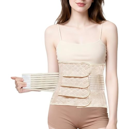 Postpartum Belly Band, C Section Belly Binder Post Partum, Abdominal Binder Post Surgery Girdle, Faja Postparto para Mujer, (Beige,L)