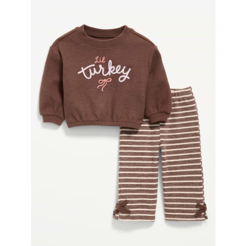 Printed Ribbed Sweatshirt and Wide-Leg Pants Set for Baby