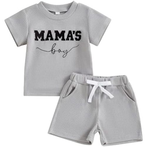 FOCUSNORM Toddler Baby Boy Summer Clothes Embroidered Waffle Short Sleeve T-Shirts Elastic Shorts Newborn Infant Boy Outfits
