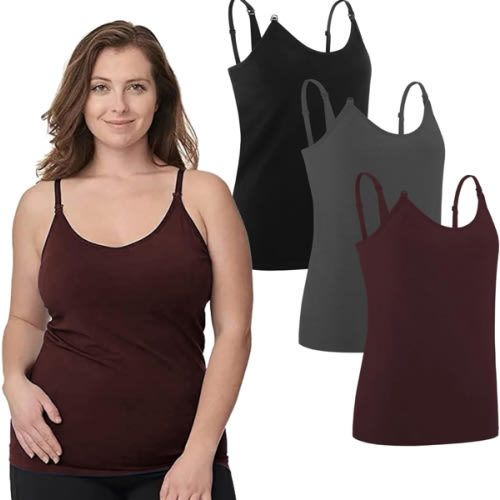 Under Control Nursing Cami Tank Tops for Breastfeeding Women Nursing Tops Maternity Shirts, Camisoles with Built in Bra 3Pack