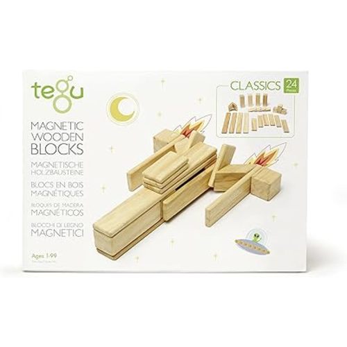 24 Piece Tegu Magnetic Wooden Block Set, Natural, 1-99 years old
