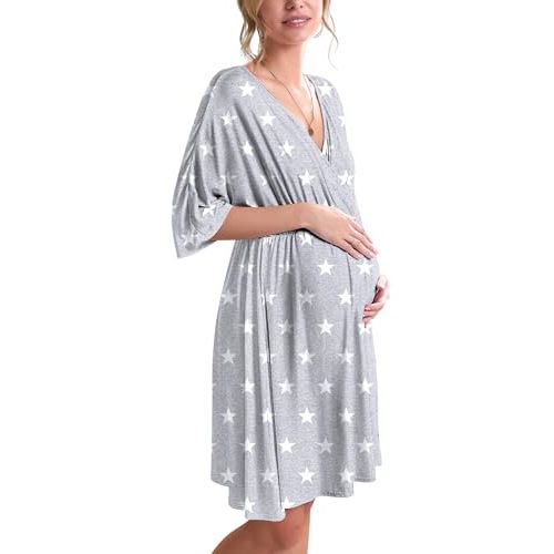 Ekouaer 3 in 1 Labor/Delivery/Hospital Gown Maternity Dress Nursing Nightgown Sleepwear for Breastfeeding